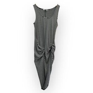 Bar‎ iii Ribbed Knit Black Striped Sleeveless Faux Wrap Dress Size Small Bodycon